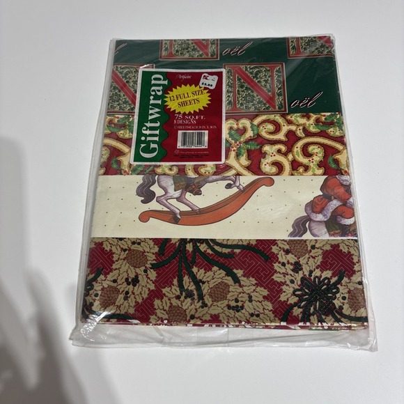 Other - Vintage Christmas Gift Wrap Paper 12 Sheets 75 Sq ft 8 Designs New/Sealed